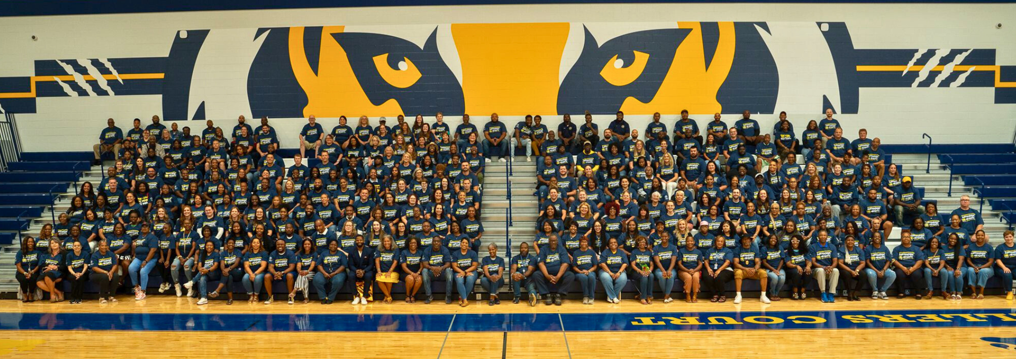 WHCSD Staff in the HS Gym group picture 